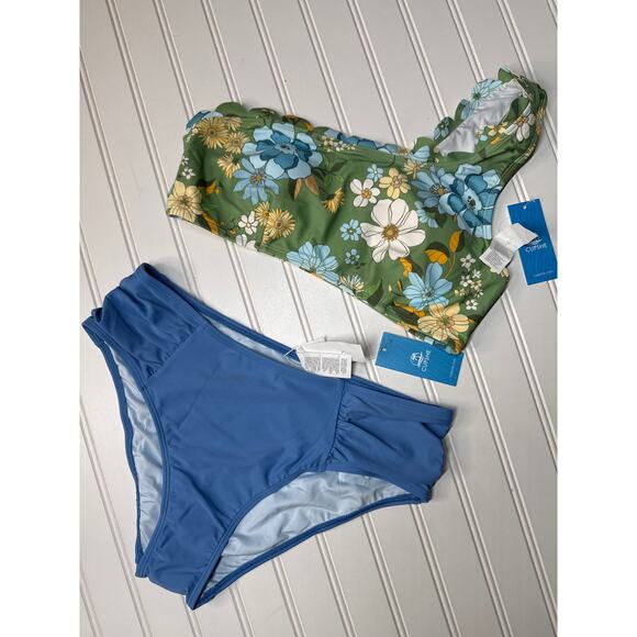 NWT Cupshe Two Piece Swimsuit Bikini High Cut Cheeky One Shoulder Swim BUNDLE M - Picture 5 of 6